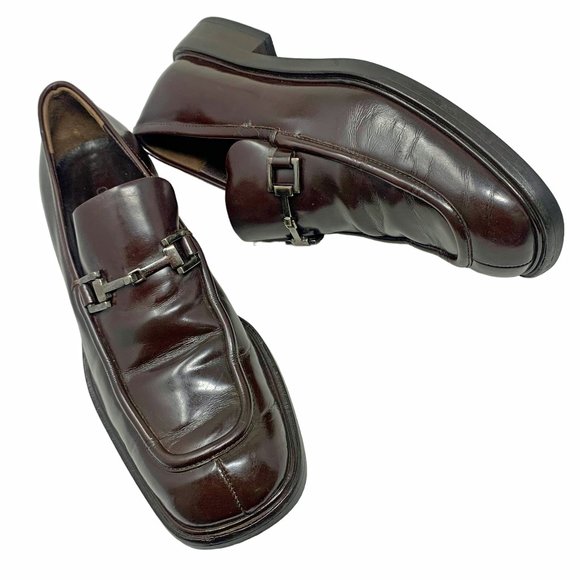GUCCI 100 0496 Mocha Leather Squared Split‎ Toe Horse Bit Loafers - Picture 1 of 15